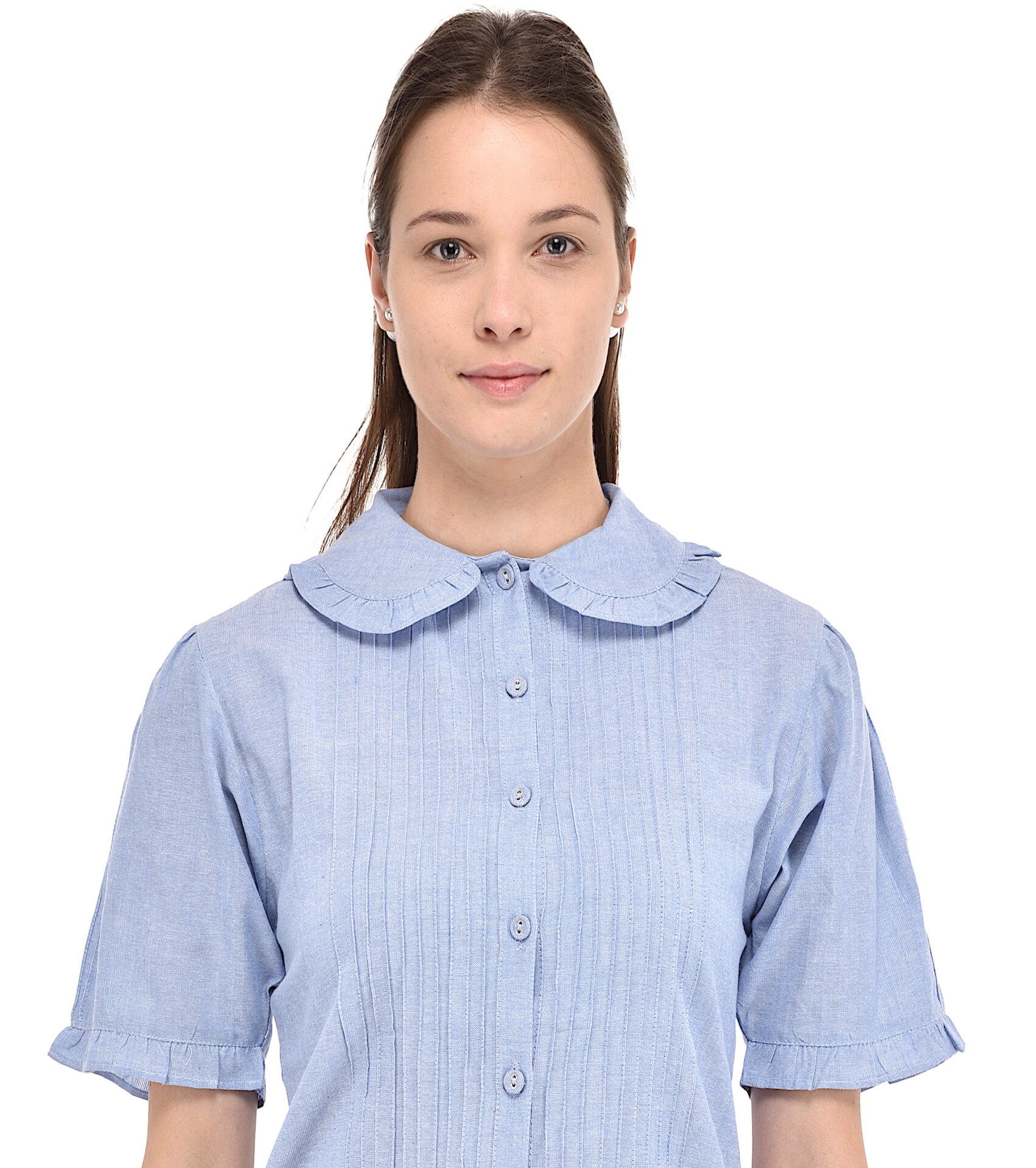 Pus Size Chambray Blouse with Ruffled Collar – Cotton Lane – London
