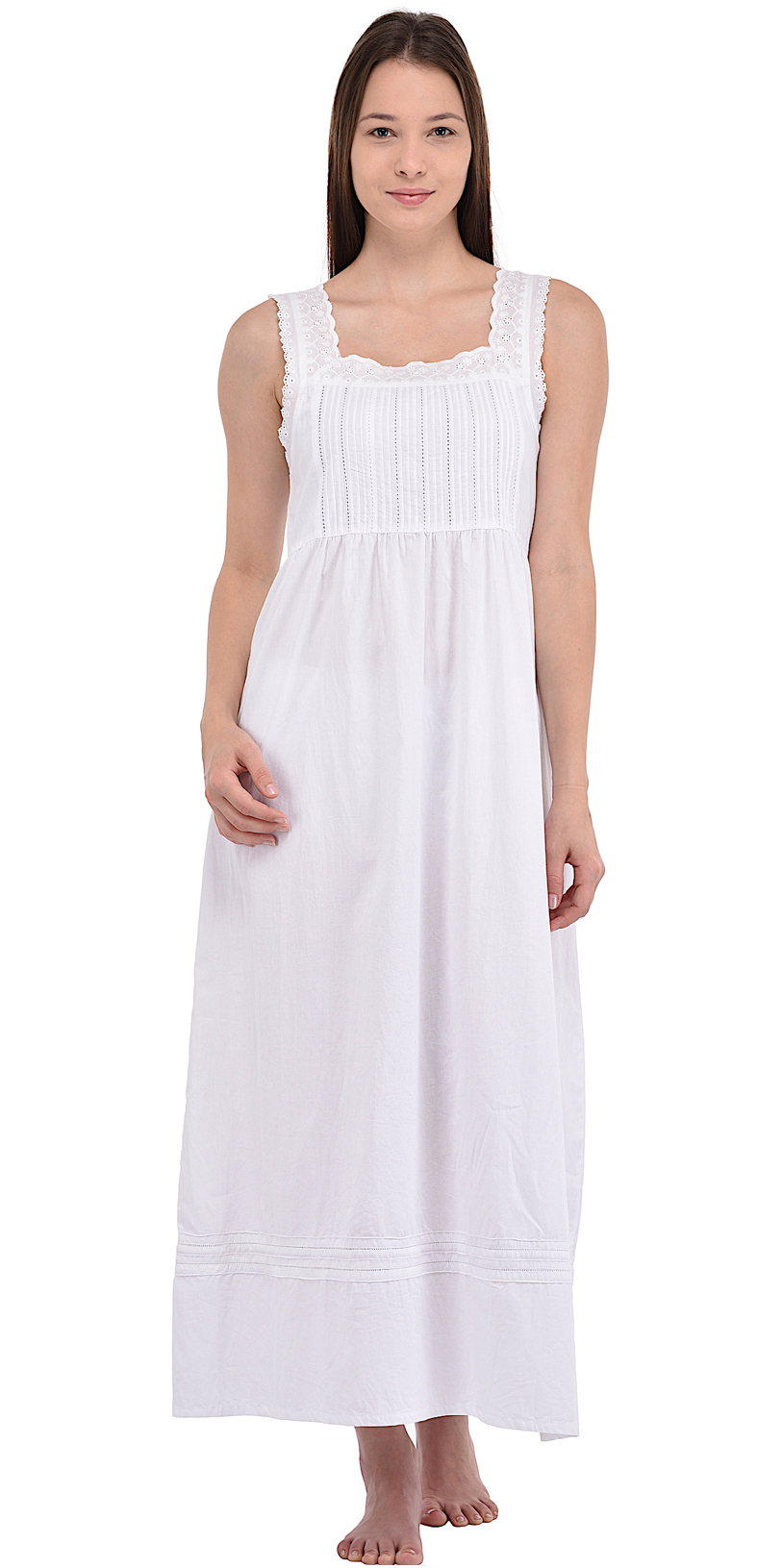 White Sleeveless Classic Nightdress – Cotton Lane – London
