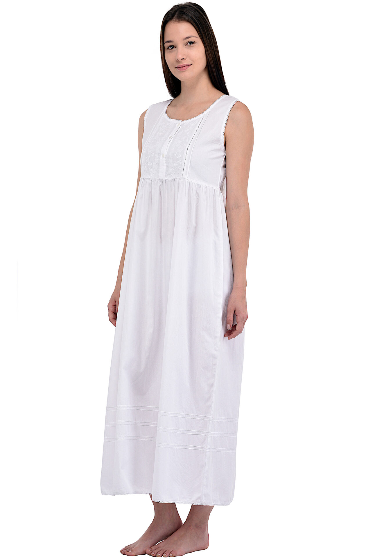 White Cotton Sleeveless Embroidered Nightdress – Cotton Lane – London