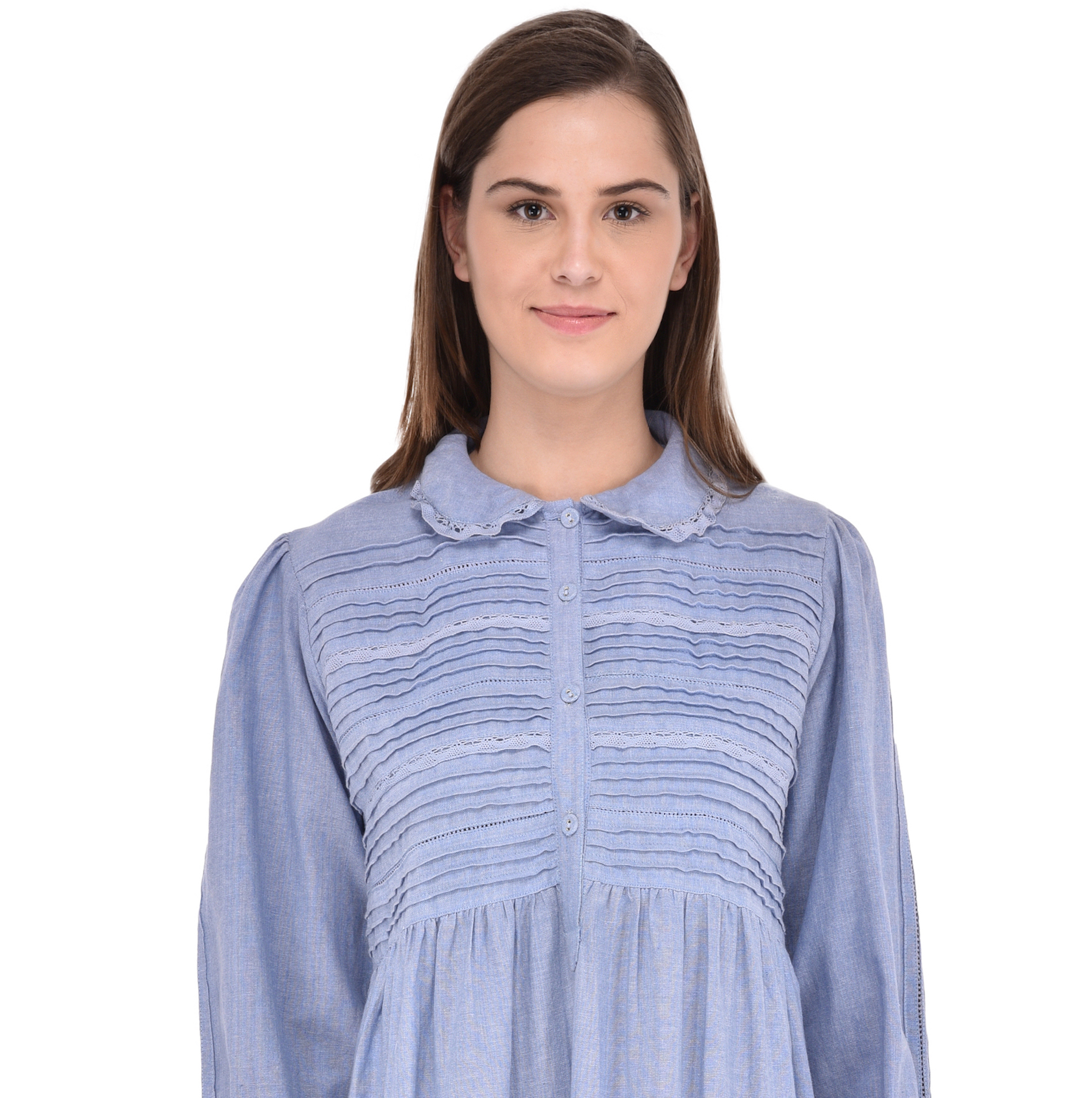 Peter Pan Collar Chambray Cotton Nightdress Cotton Lane London