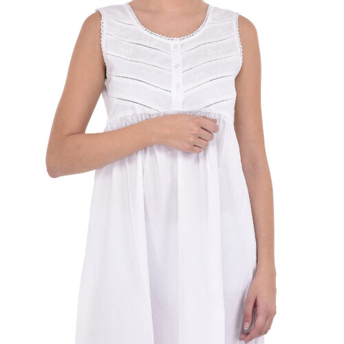 White Pure Cotton Sleeveless Nightdress – Cotton Lane – London