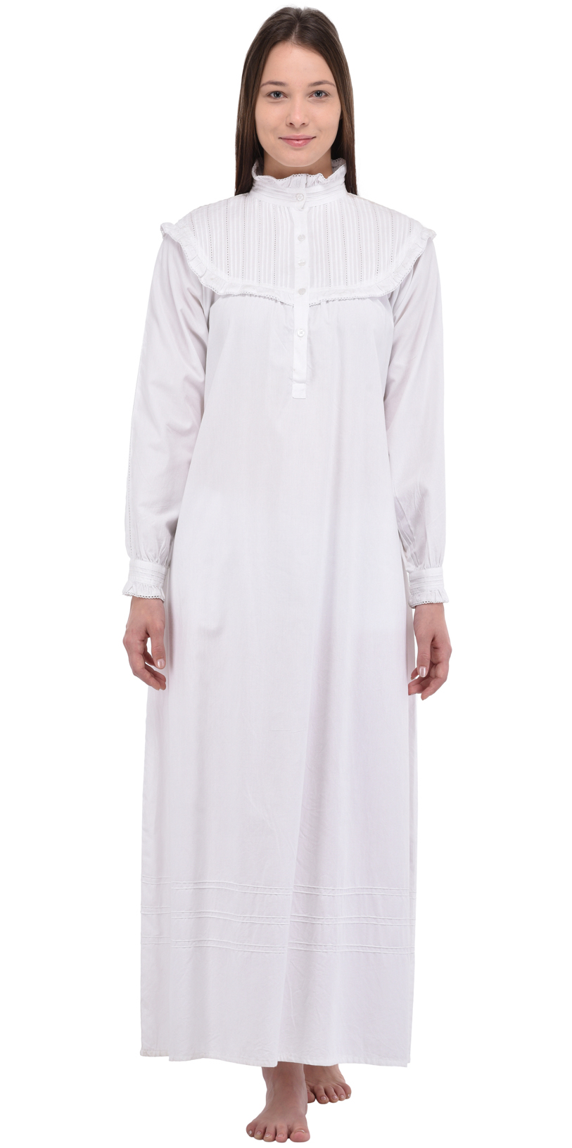 Pure Cotton Victorian Night Dress Women White Short Sleeve Long