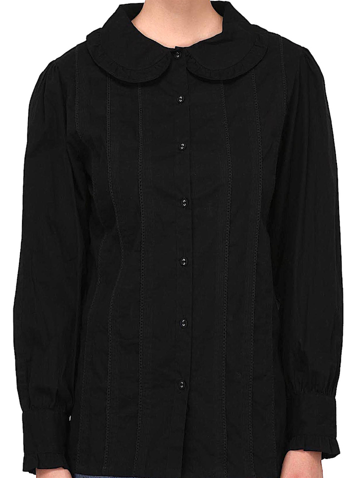 Ladies Peter Pan Collar Black Short Sleeve Blouse – Cotton Lane – London